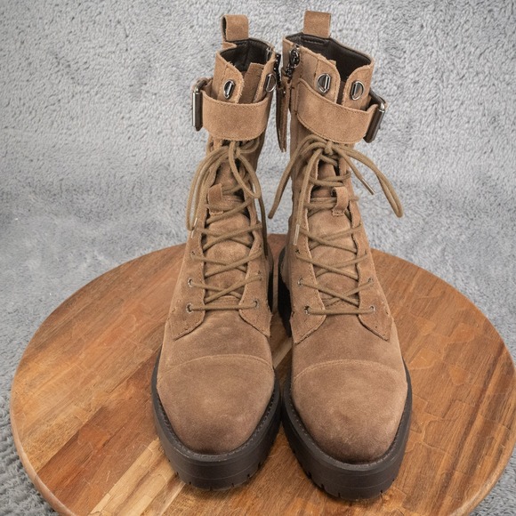 SAM EDELMAN Junip Brown Suede Combat Buckle Inside Zip Boot - Womens Size 7 - Picture 2 of 5